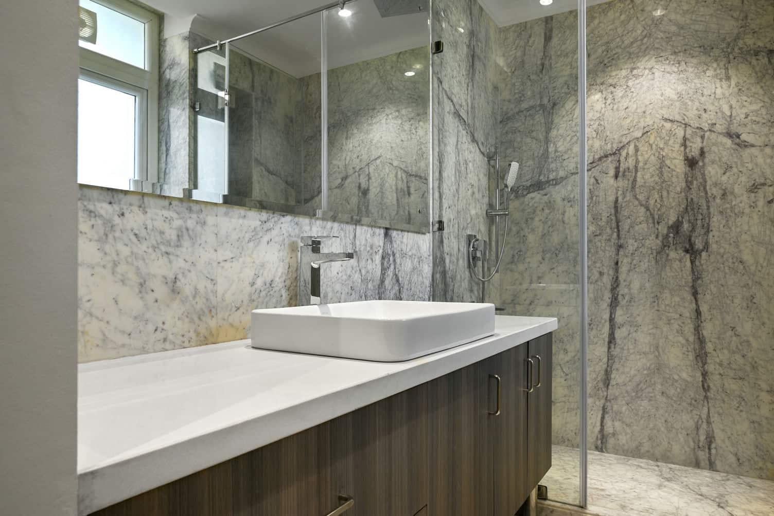 B-21 Geetanjali Enclave bathroom in grey marble