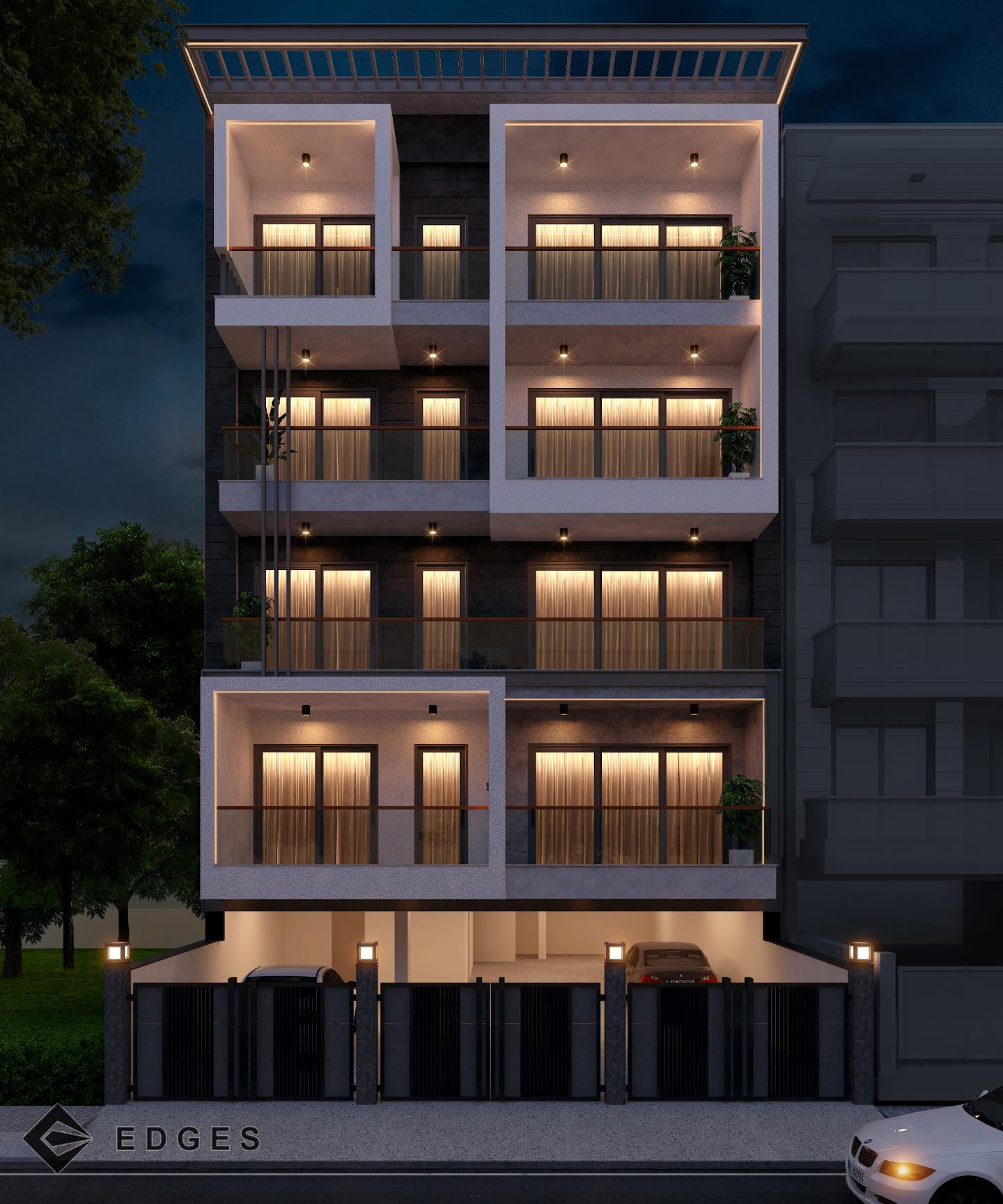 D-267 Sarvodaya Enclave frontal view by night