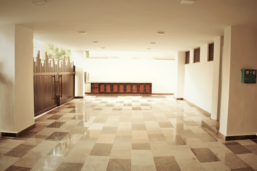 Panchsheel Enclave covered parking and entrance gate
