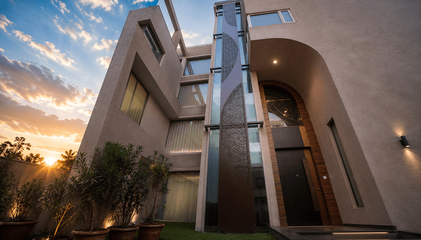 S-353 Panchsheel Park entrance and glass elevator tower